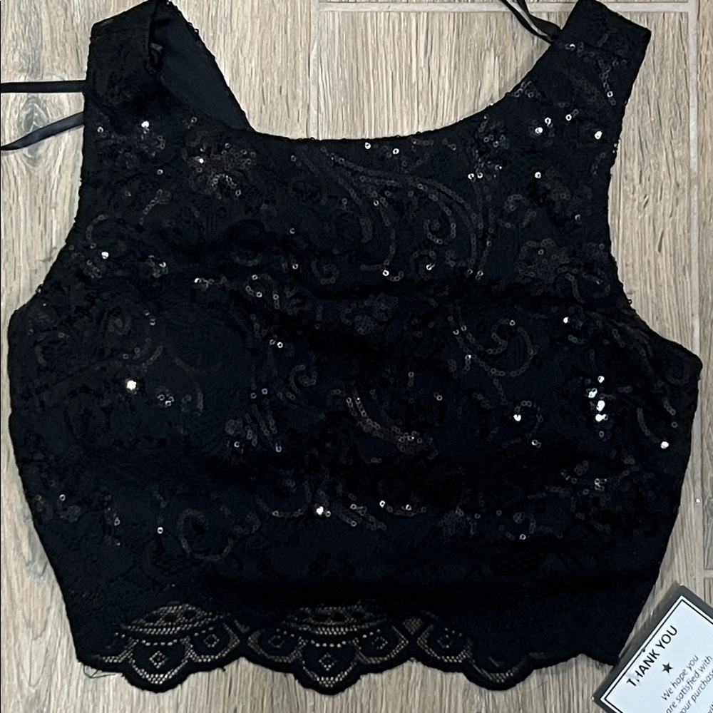 Formal Dress Black Sequin Top White Polka Dot Skater Skirt Hoco Two Piece Party - Picture 8 of 16